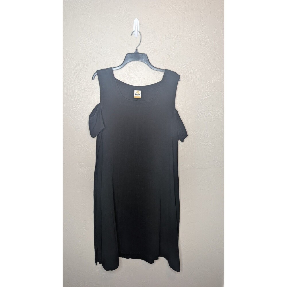 Abaca Womens 2 (L/XL) Black Cotton Cold Shoulder Lagenlook Gauze Flowy Dress